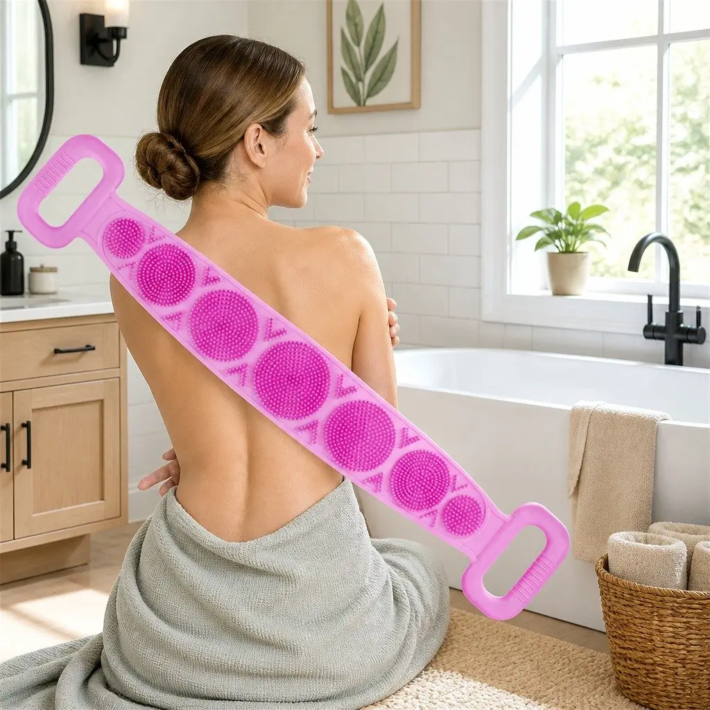 Bath Scrub Brush with Ergonomic Grip 60cm Pink