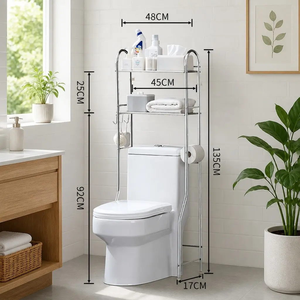Storage Rack Stainless Steel 135x48x25cm Silver 2-Tier Bathroom Shelf Unit Organizer Stand