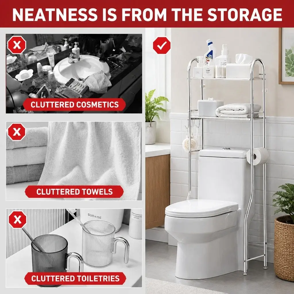 Storage Rack Stainless Steel 135x48x25cm Silver 2-Tier Bathroom Shelf Unit Organizer Stand