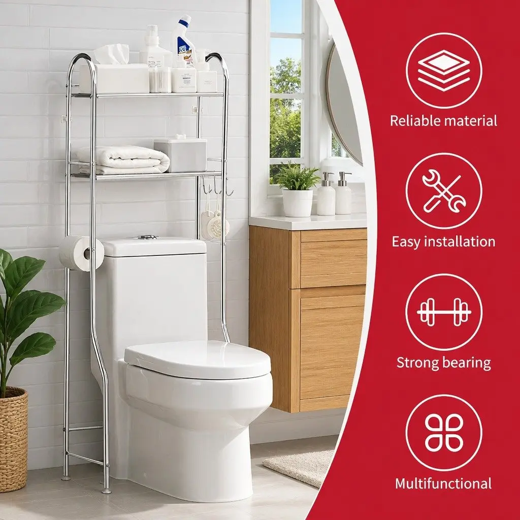 Storage Rack Stainless Steel 135x48x25cm Silver 2-Tier Bathroom Shelf Unit Organizer Stand
