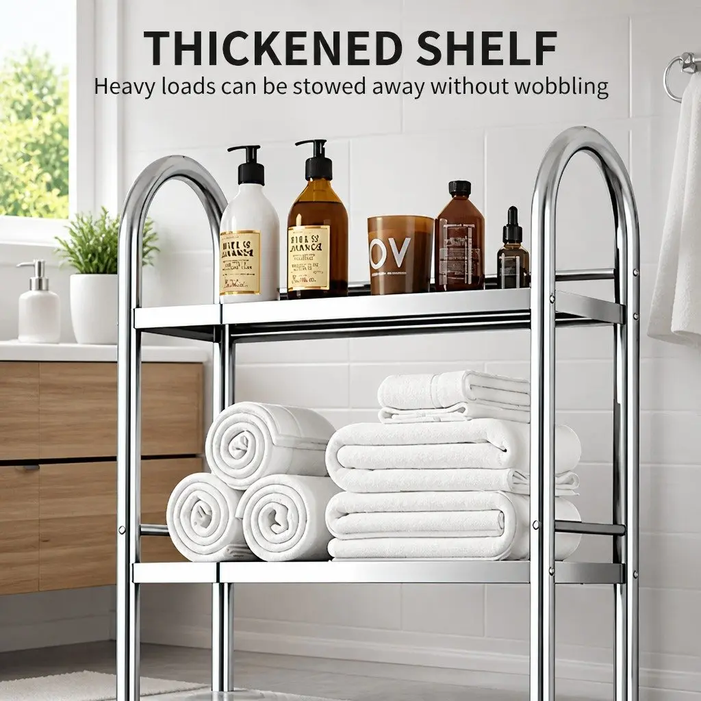 Storage Rack Stainless Steel 135x48x25cm Silver 2-Tier Bathroom Shelf Unit Organizer Stand