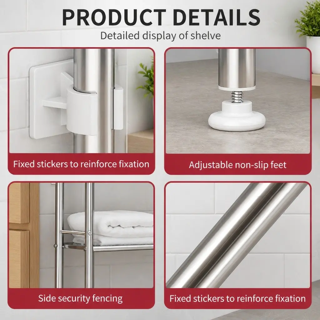 Storage Rack Stainless Steel 135x48x25cm Silver 2-Tier Bathroom Shelf Unit Organizer Stand