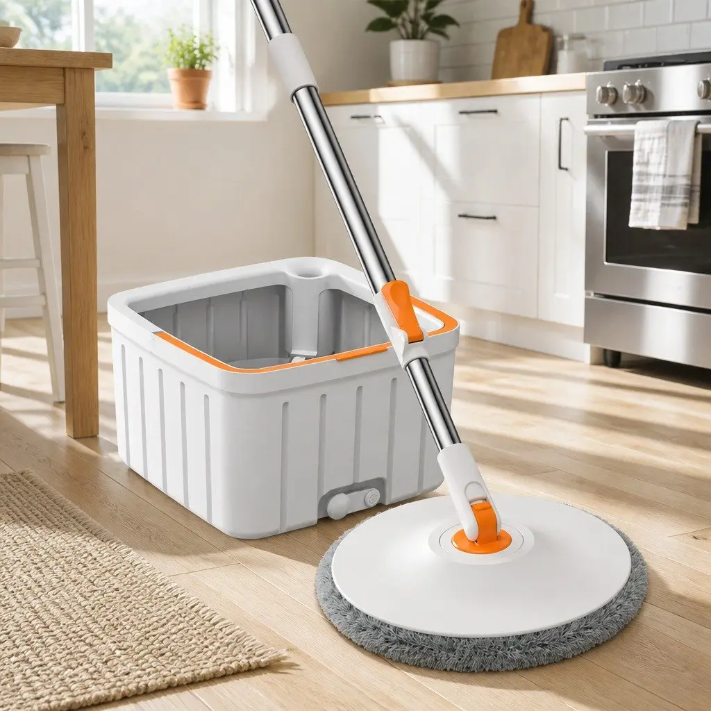 Rotary Flat Mop ABS PP Stainless Steel 102x18x23cm Orange White