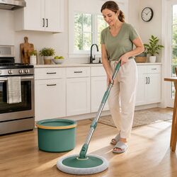 Rotary Flat Mop Hand-Wash-Free Sewage Separation Cleaning Tool Green