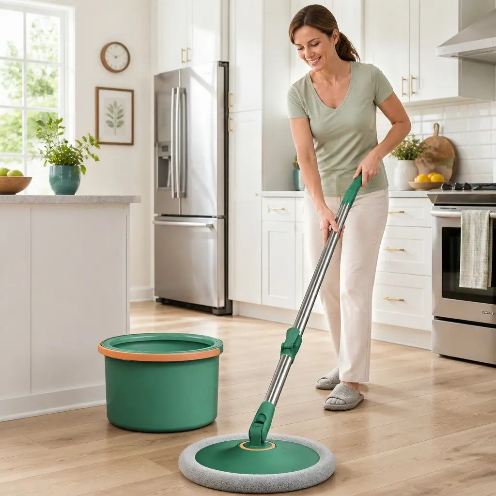 Rotary Flat Mop Hand-Wash-Free Sewage Separation Cleaning Tool Green