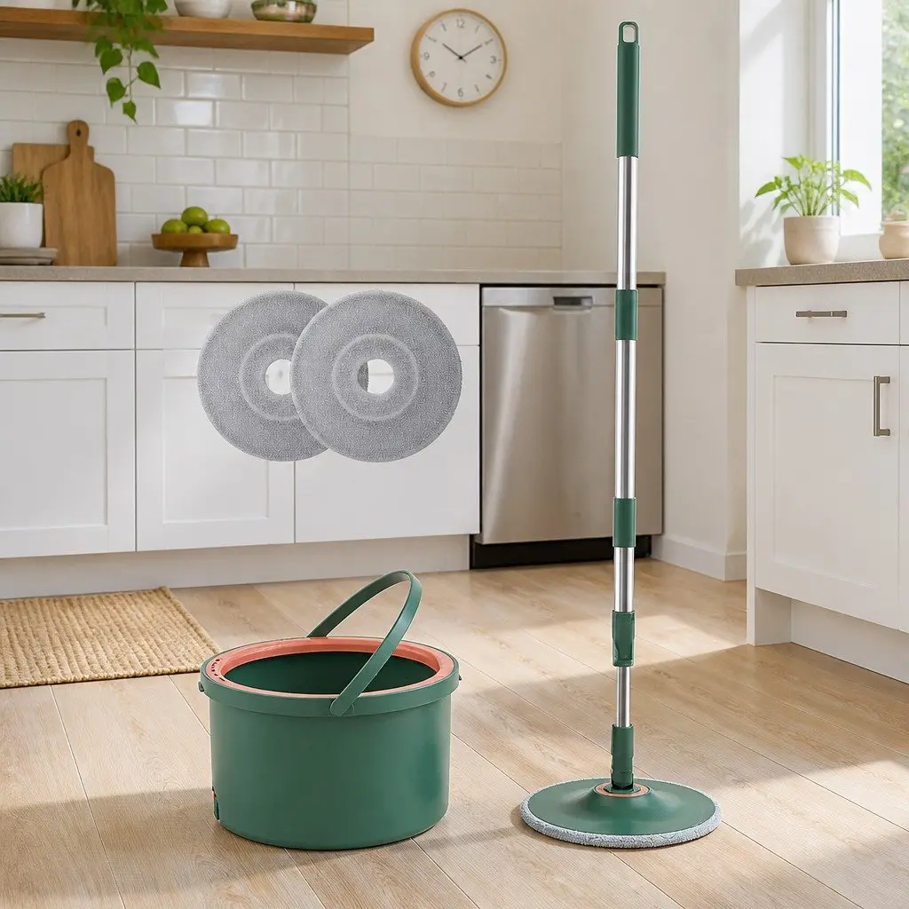 Rotary Flat Mop Hand-Wash-Free Sewage Separation Cleaning Tool Green