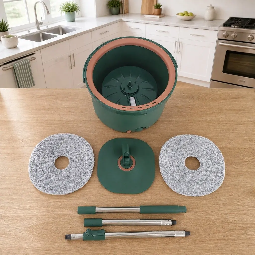Rotary Flat Mop Hand-Wash-Free Sewage Separation Cleaning Tool Green