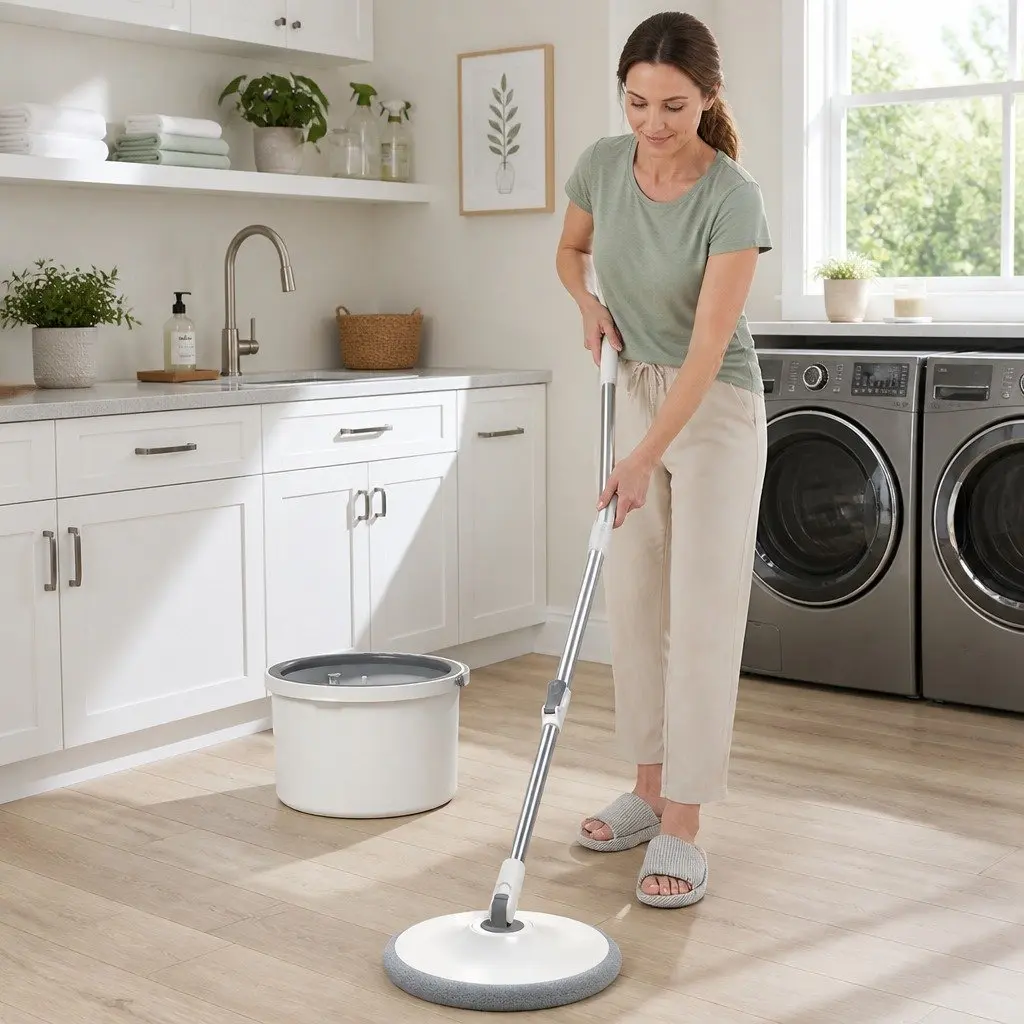 Flat Mop ABS PP Stainless Steel 102x18x23cm Grey White