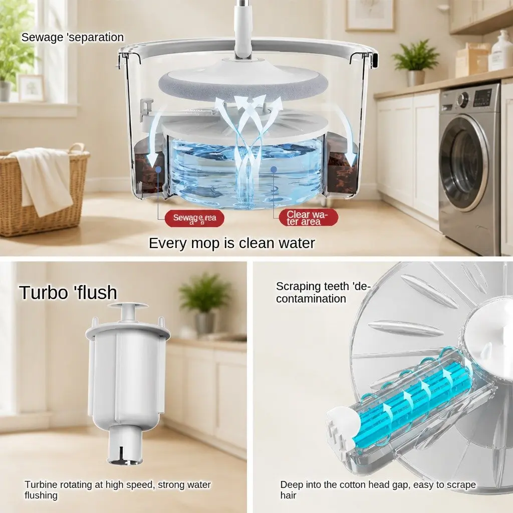 Flat Mop ABS PP Stainless Steel 102x18x23cm Grey White