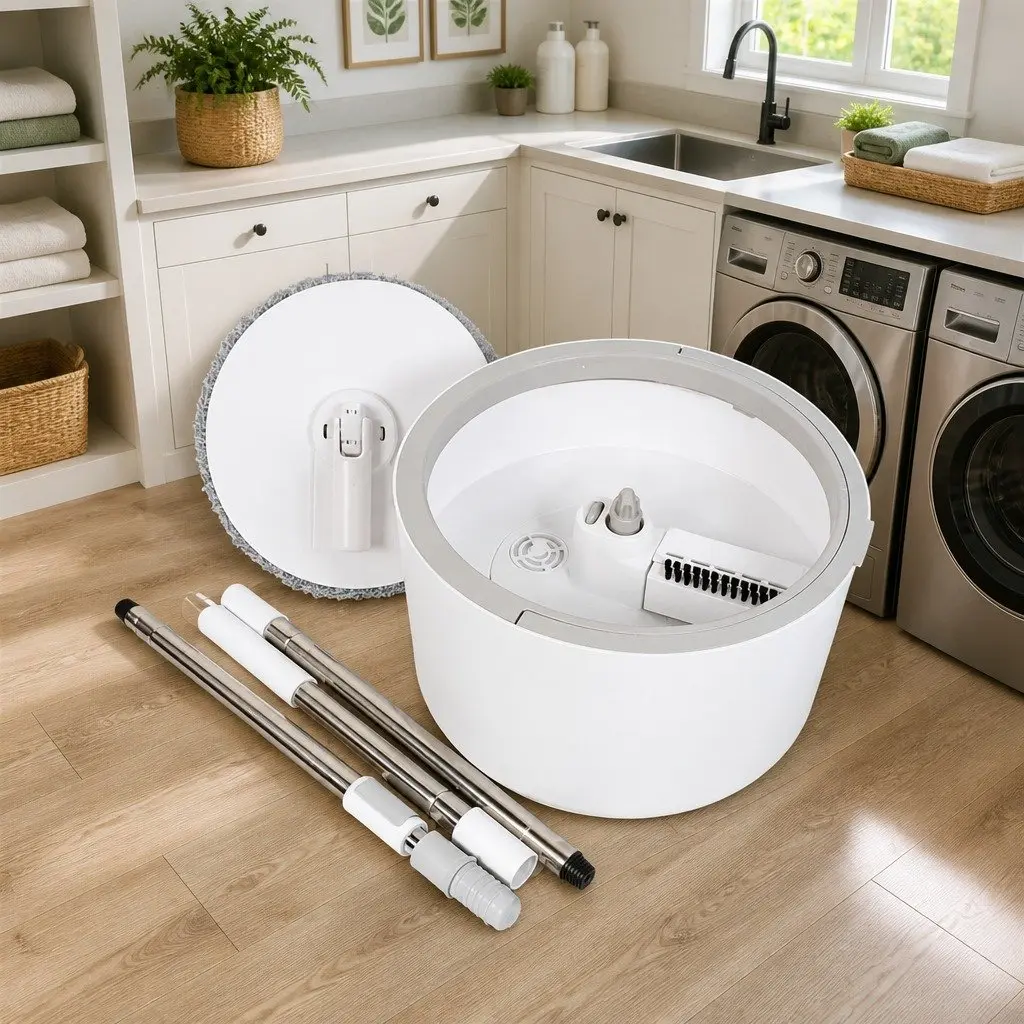 Flat Mop ABS PP Stainless Steel 102x18x23cm Grey White