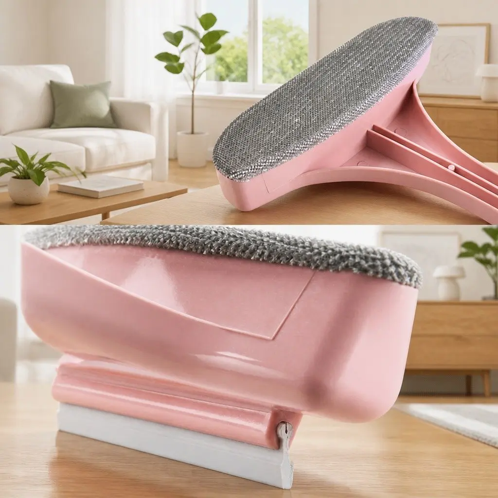 Double Sided Window Cleaner Brush PP Flannelette Size Pink
