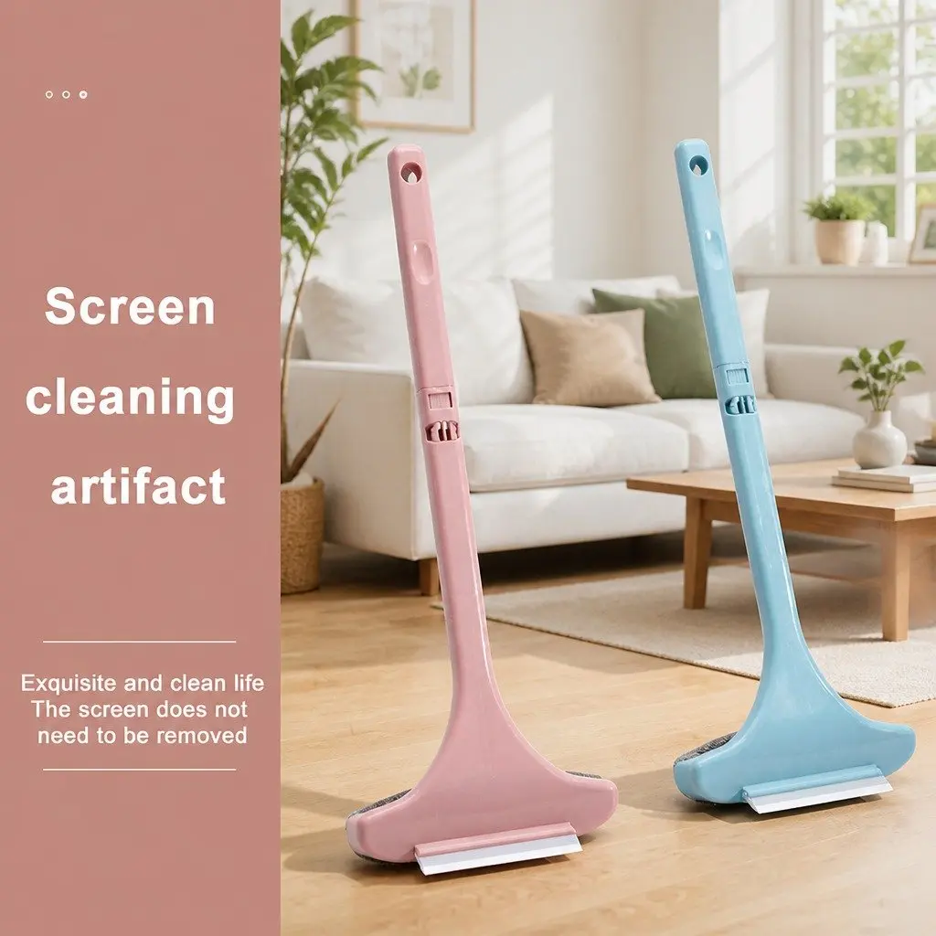 Double Sided Window Cleaner Brush PP Flannelette Size Pink