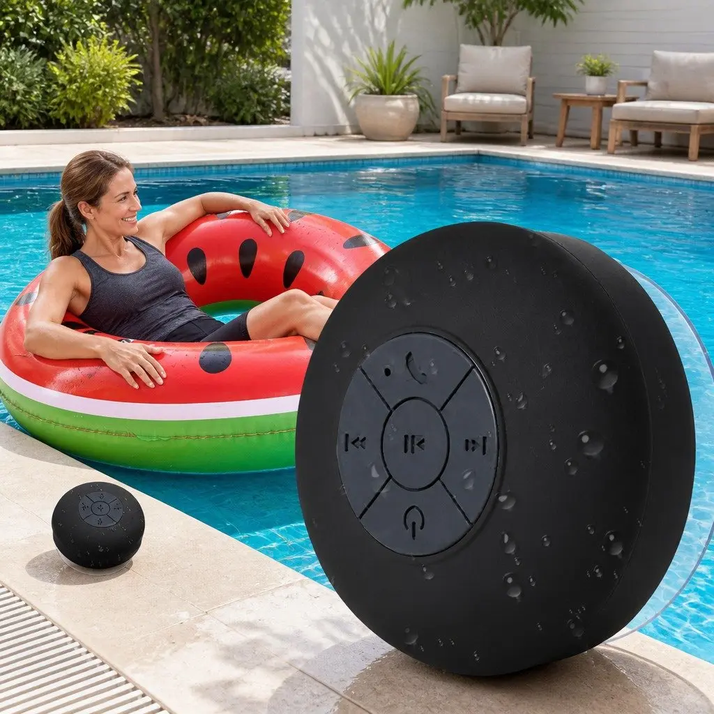 Black Bluetooth Speaker with Suction Cup for Outdoor Use