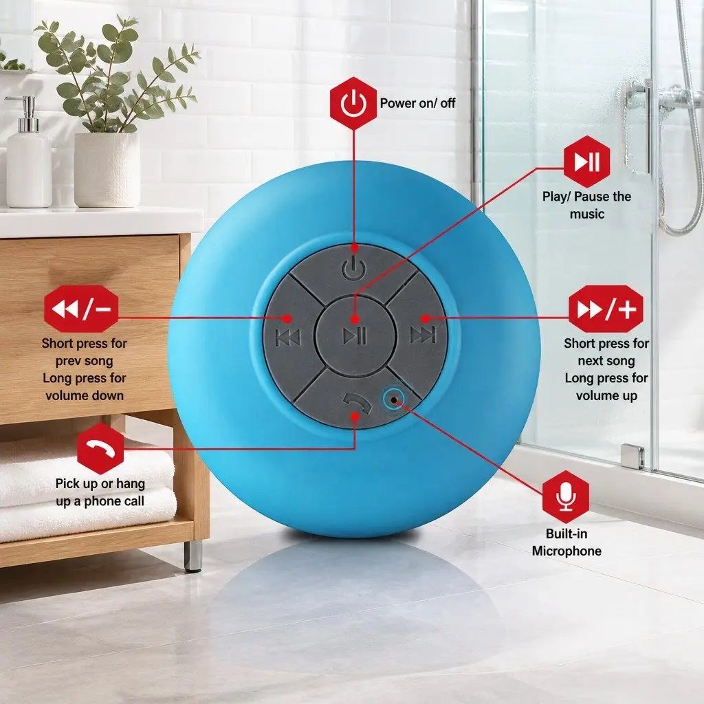Portable Bluetooth Speaker Waterproof Suction Cup Green