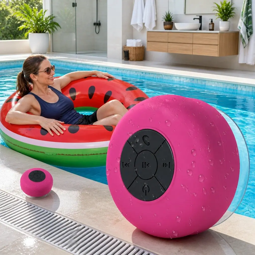 Bluetooth Speaker with Suction Cup in Red