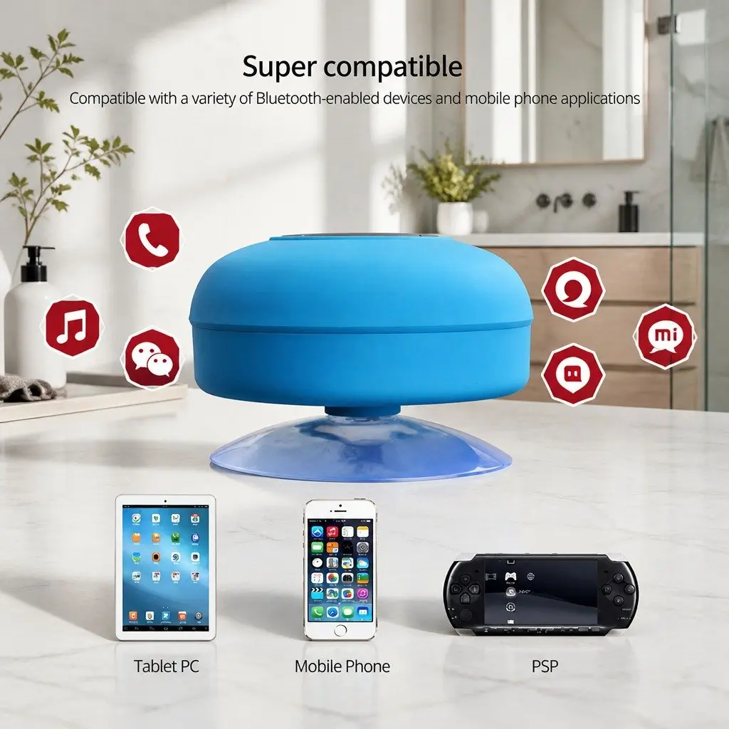 Bluetooth Speaker Waterproof Red Mini Suction Cup Outdoor Stereo Music