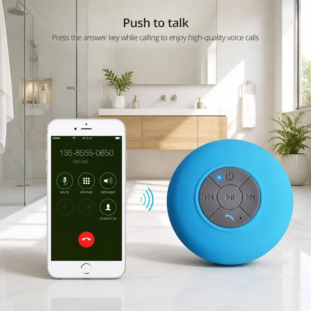 Bluetooth Speaker Waterproof Red Mini Suction Cup Outdoor Stereo Music