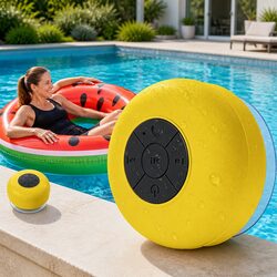 Portable Bluetooth Speaker with Suction Cup Mount Stereo Music Player Yellow