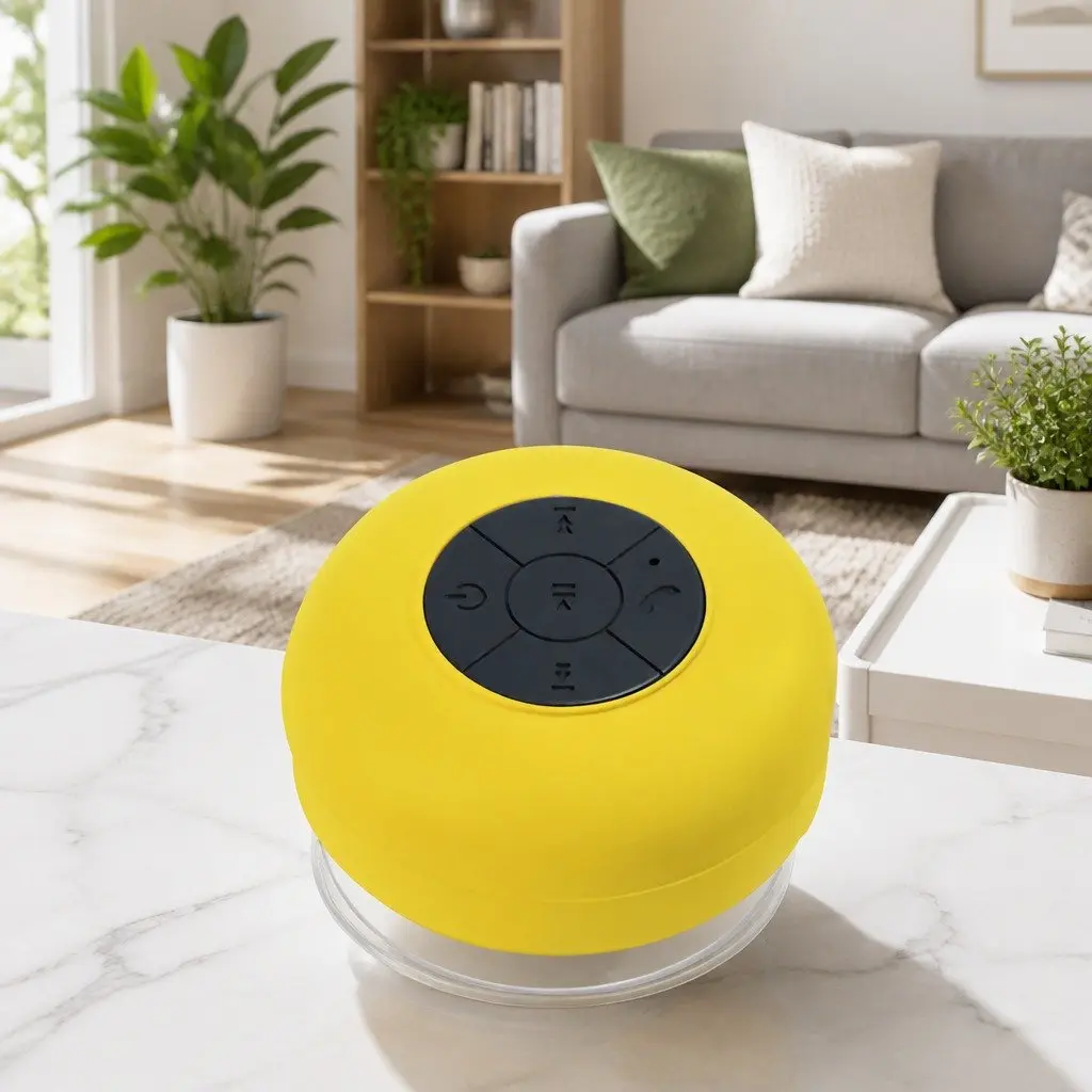Portable Bluetooth Speaker Yellow Waterproof Suction Cup Mount Hands-Free Music Player