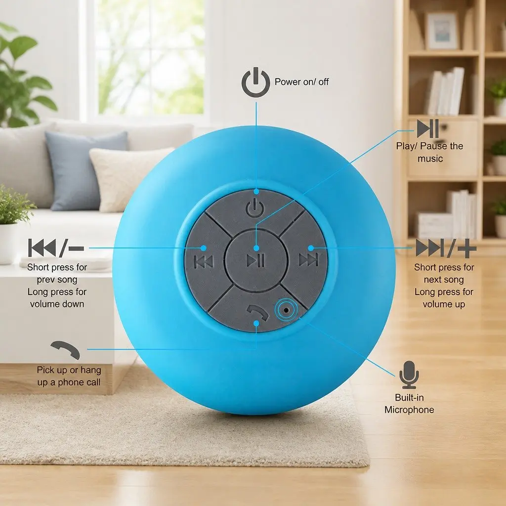 Portable Bluetooth Speaker Yellow Waterproof Suction Cup Mount Hands-Free Music Player