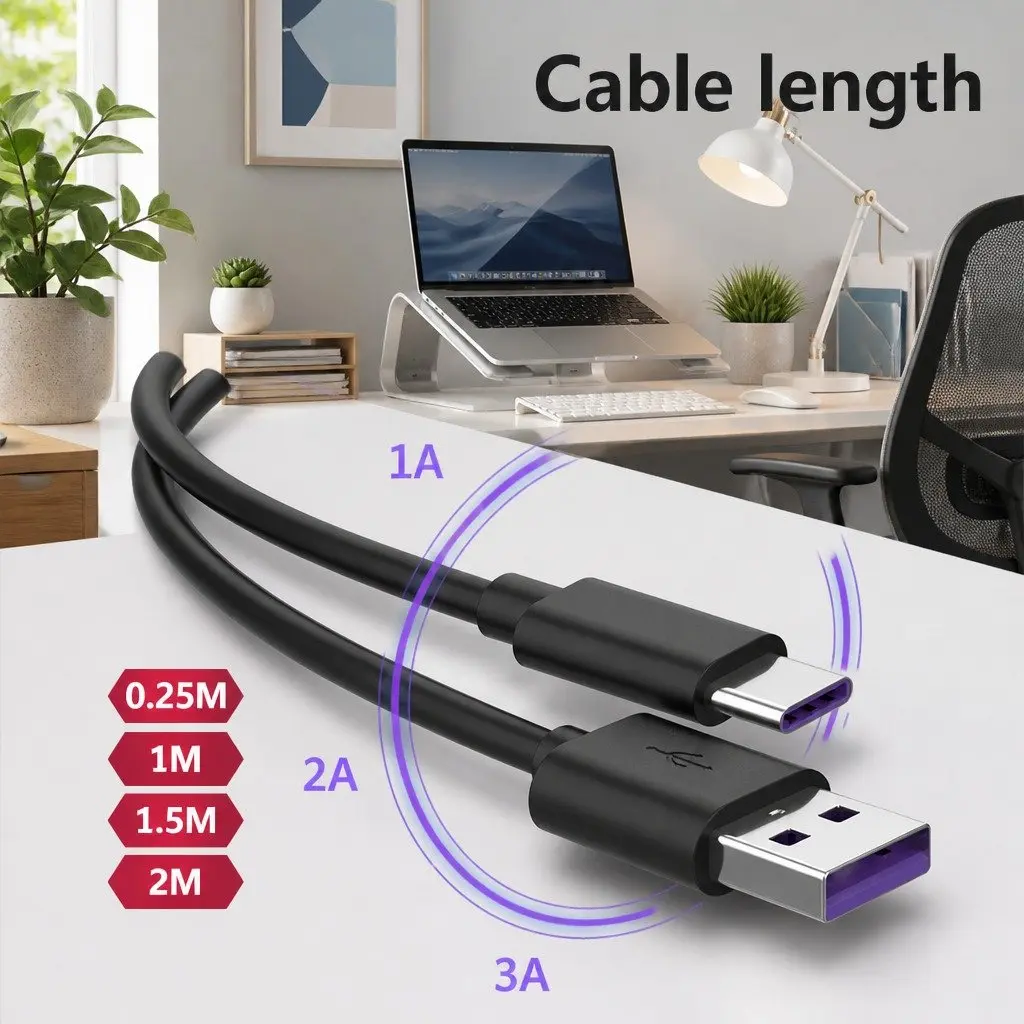 USB to USB-C Cable Nylon 1.5m Black