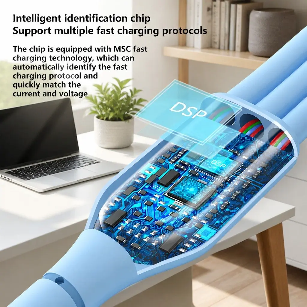 Three-in-One Fast Charging Data Cable Liquid Silicone Elbow Design USB Connector