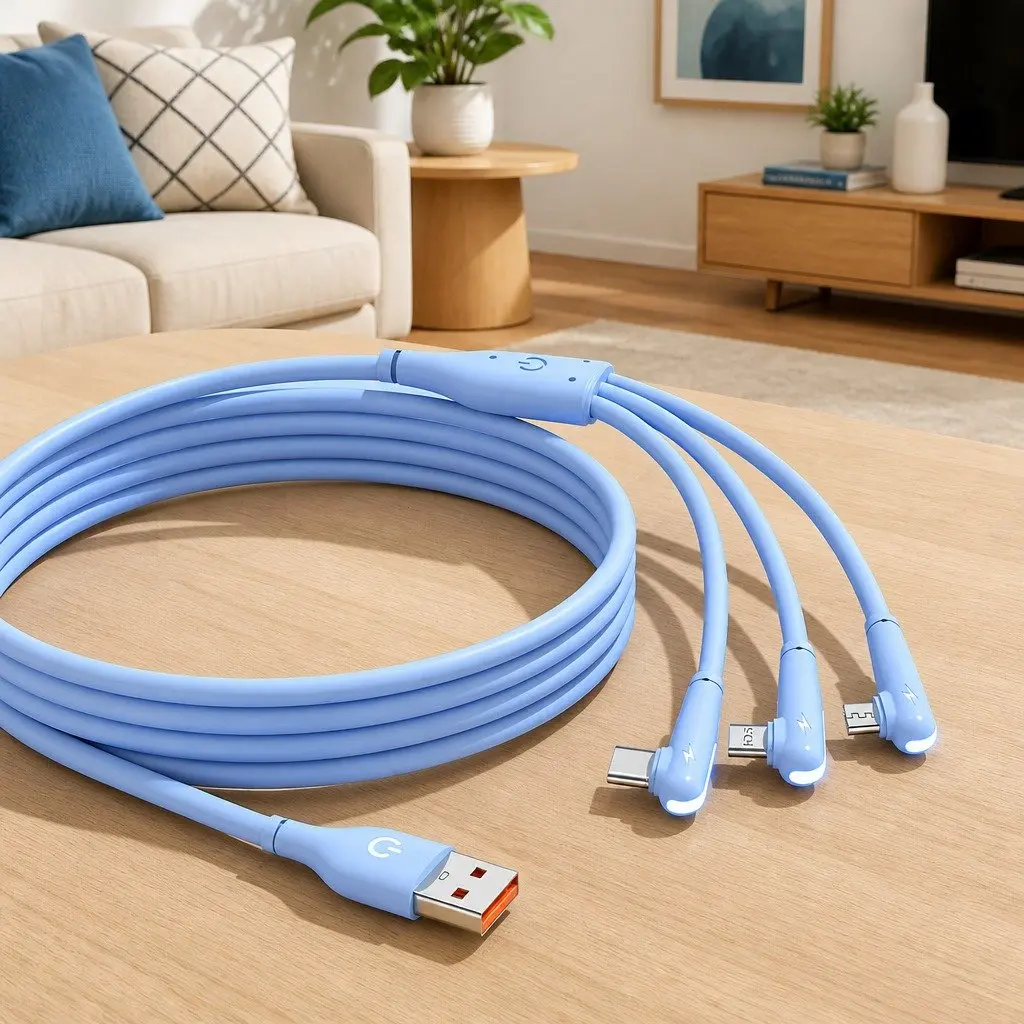 3-in-1 Charging Cable Liquid Silicone 1.2m Blue