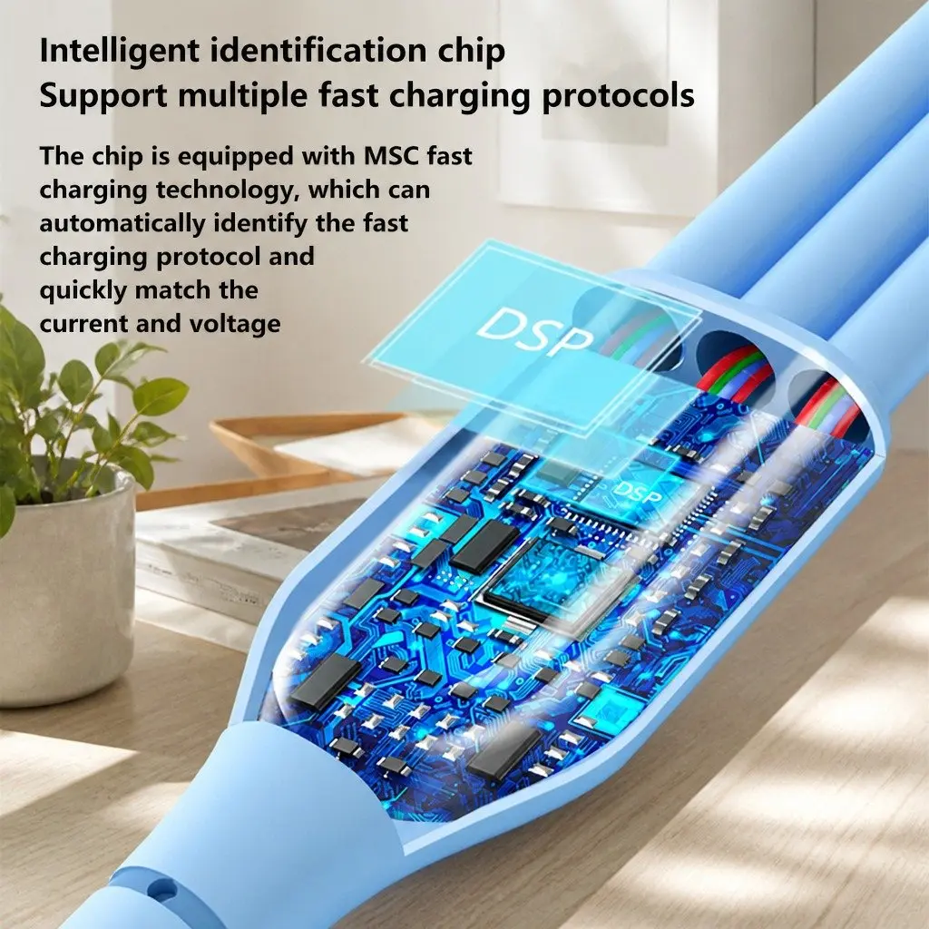 3-in-1 Charging Cable Liquid Silicone 1.2m Blue