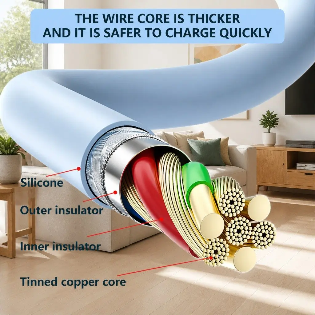 3-in-1 Charging Cable Liquid Silicone 1.2m Blue