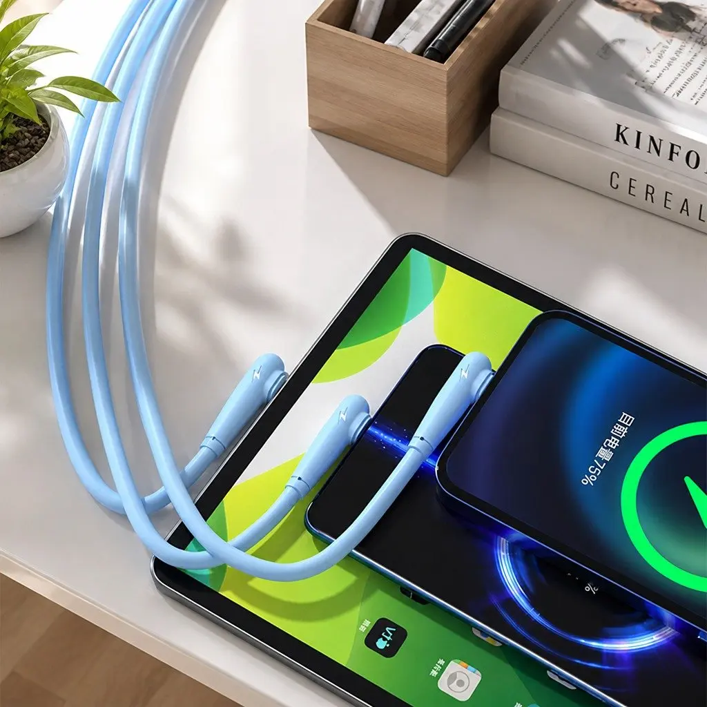 Elbow Three-in-One Fast Charging Data Cable Liquid Silicone 1.2m Green