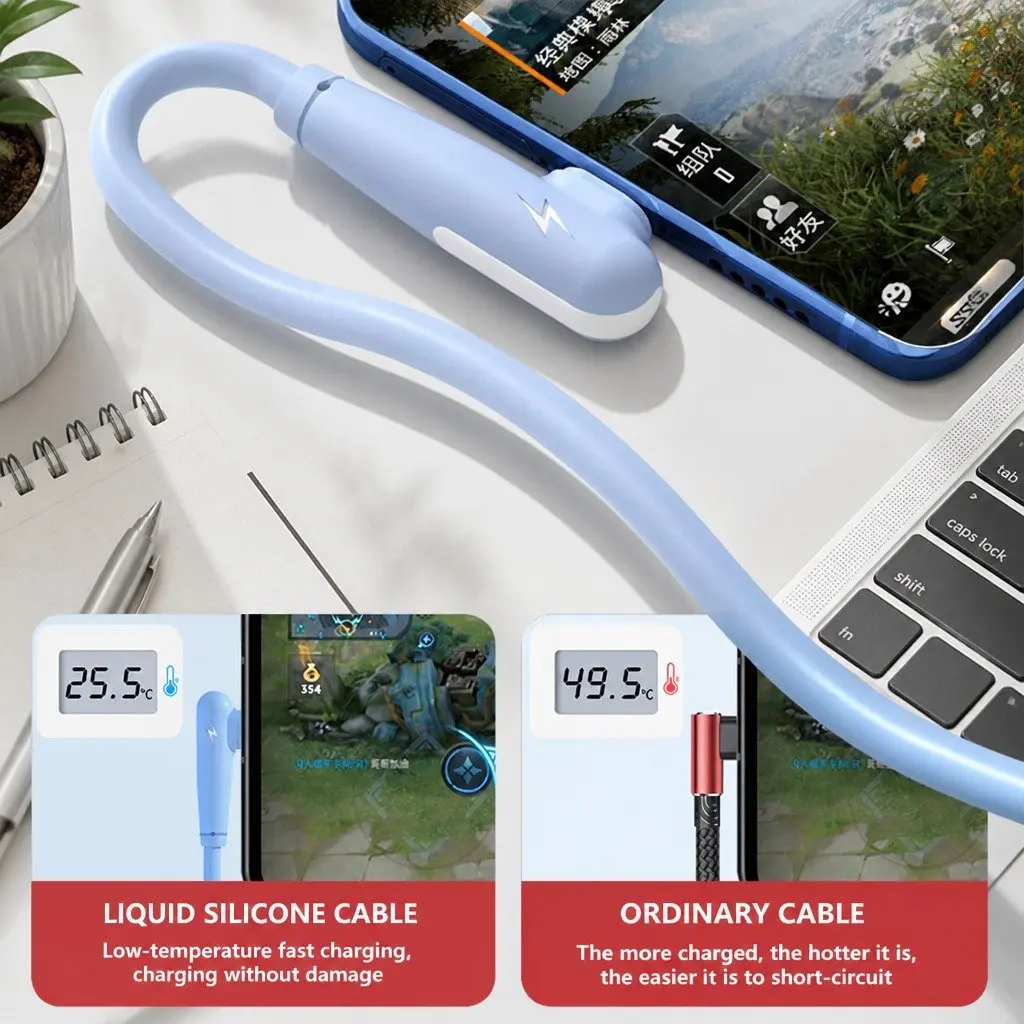 Elbow Three-in-One Fast Charging Data Cable Liquid Silicone 1.2m Green