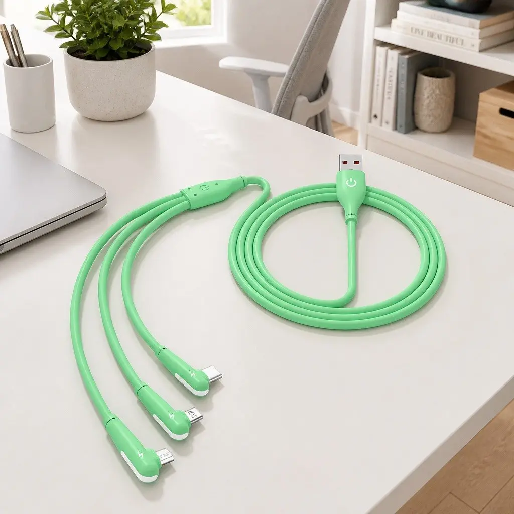 Three-In-One Charging Cable Liquid Silicone 1.8m Green