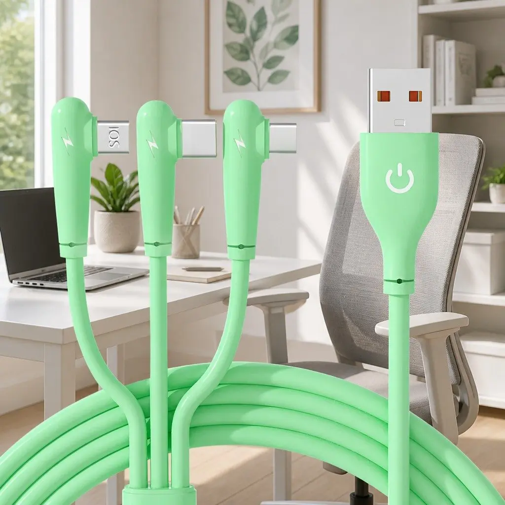 Three-In-One Charging Cable Liquid Silicone 1.8m Green