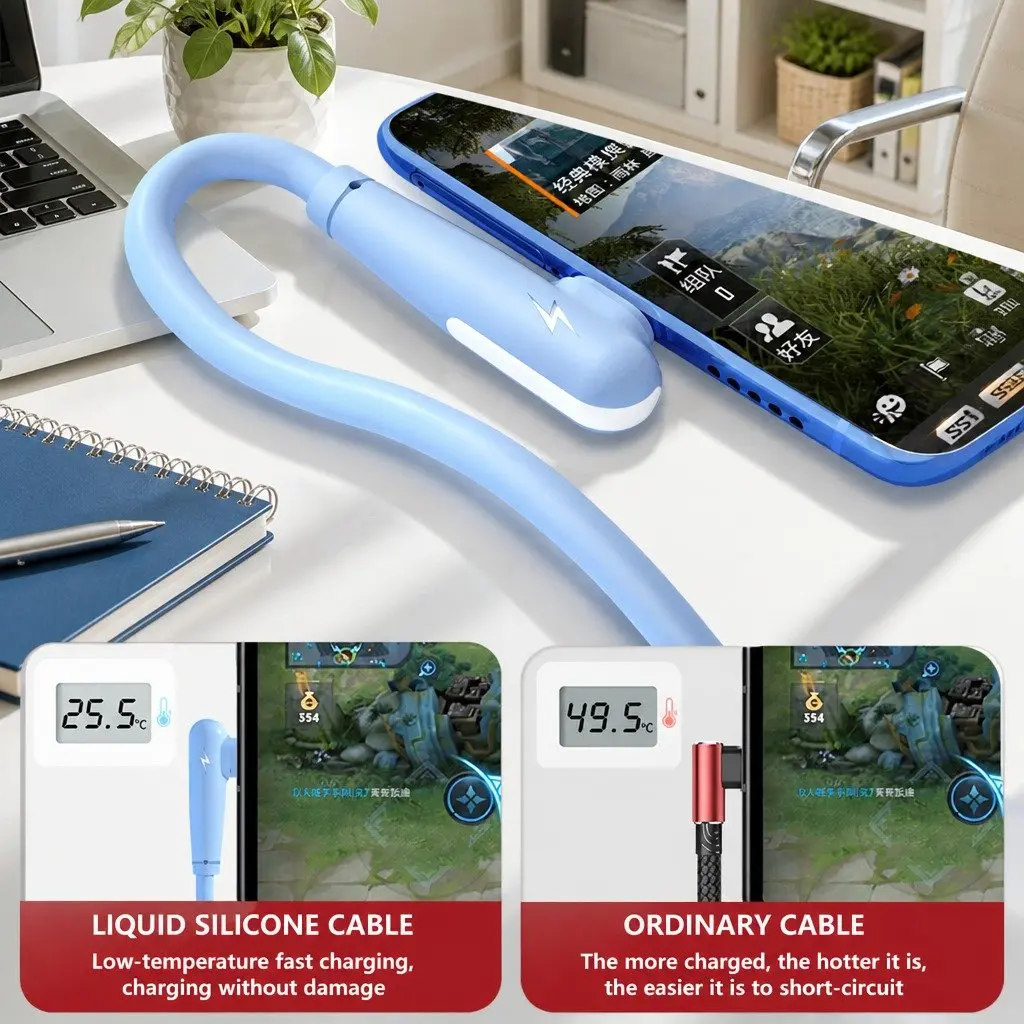 Three-In-One Charging Cable Liquid Silicone 1.8m Green