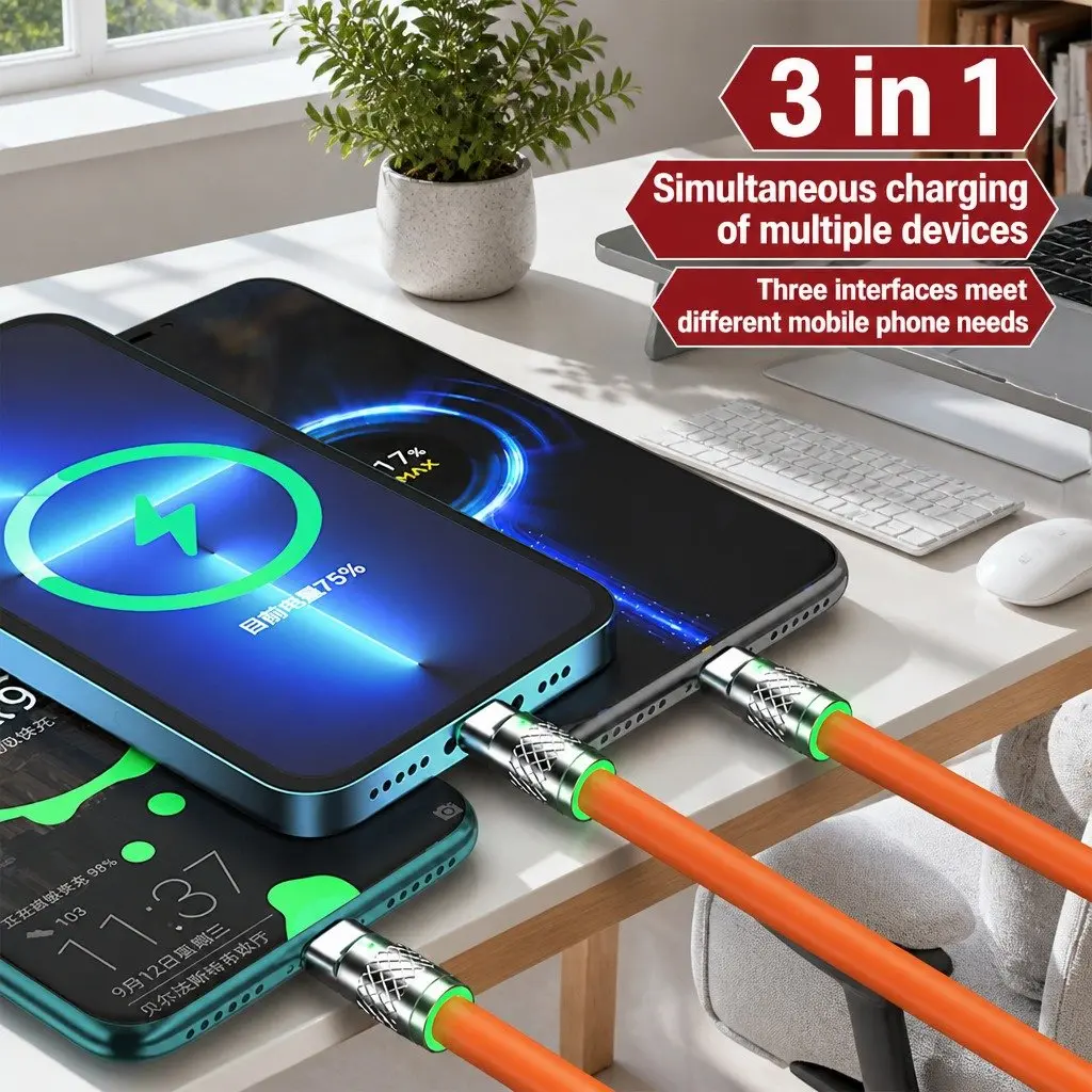3-in-1 USB Charging Cable TPE 1.2m Green