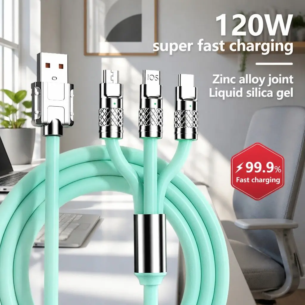3-in-1 USB Charging Cable TPE 1.2m Green