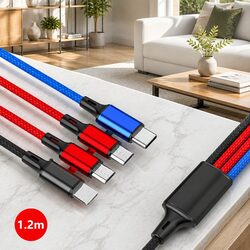 4-in-1 USB Charging Cable Nylon Woven Fast Charge Multi Device Android Phone