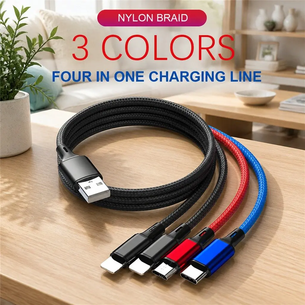 4-in-1 Charging Cable Nylon Woven 3.3mm Colorful