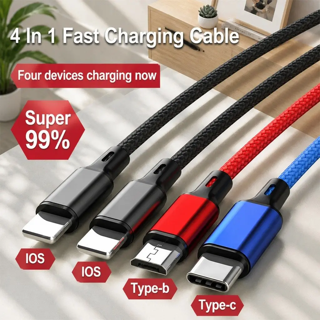 4-in-1 Charging Cable Nylon Woven 3.3mm Colorful