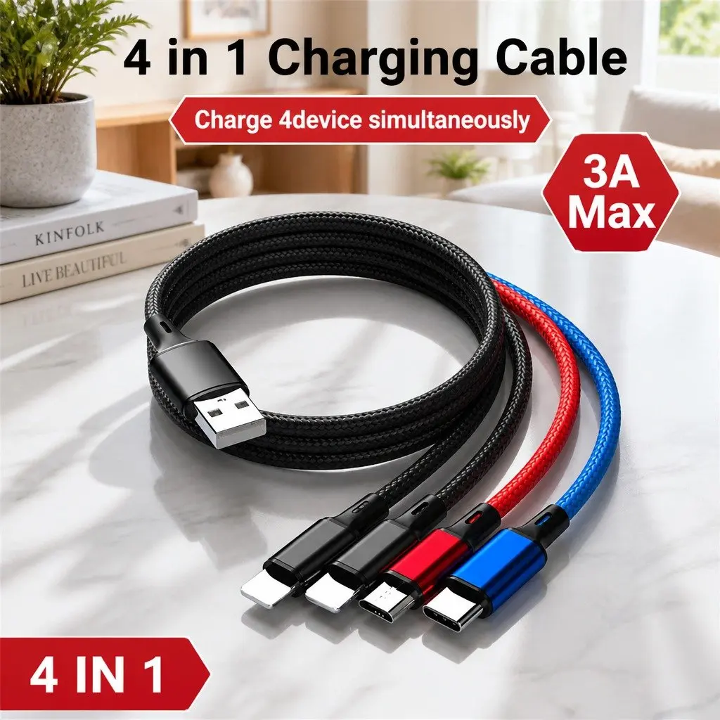 4-in-1 Charging Cable Nylon Woven 3.3mm Colorful