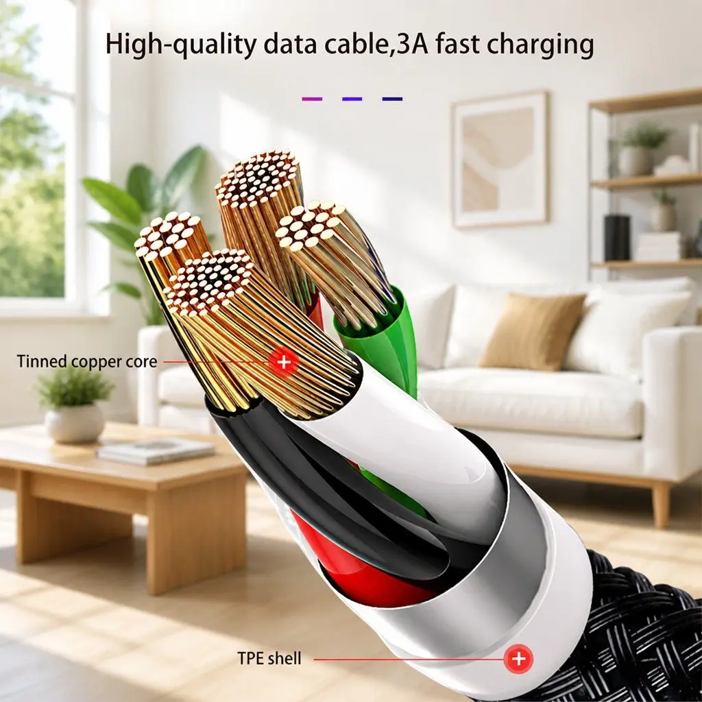 4-in-1 Charging Cable Nylon Woven 3.3mm Colorful