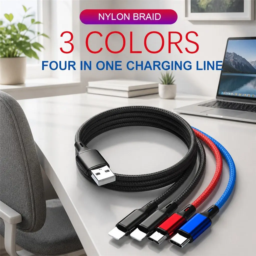 4-in-1 Charging Cable Nylon Woven 3.3mm Colorful