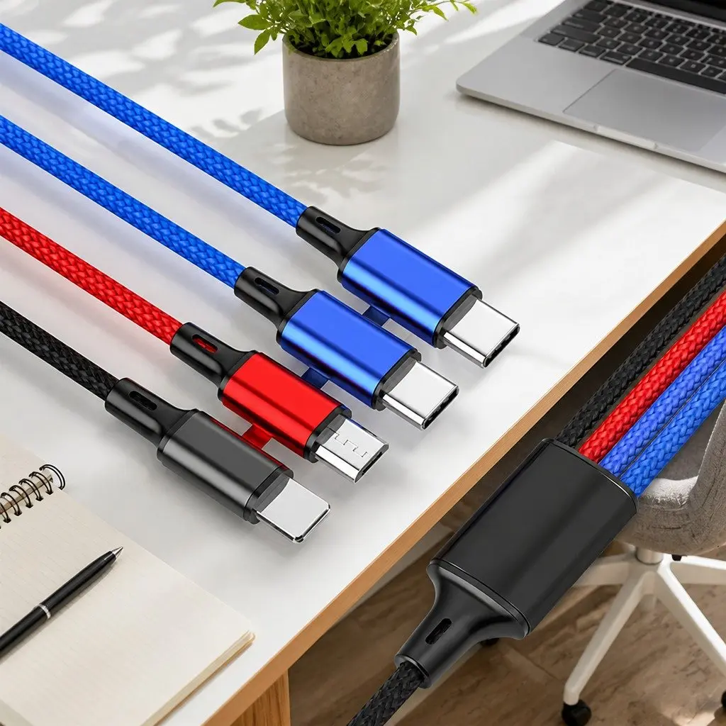 4-in-1 Charging Cable Nylon Woven 3.3mm Colorful