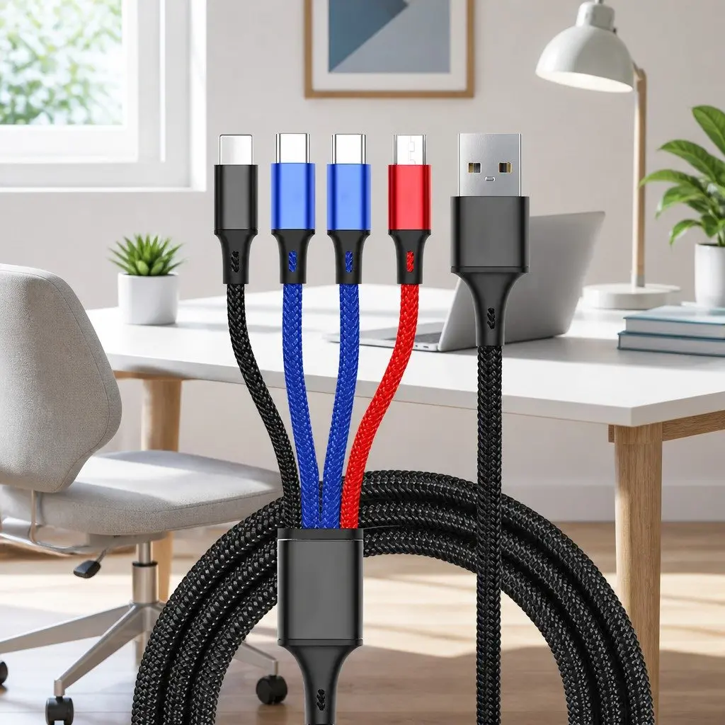 4-in-1 Charging Cable Nylon Woven 3.3mm Colorful