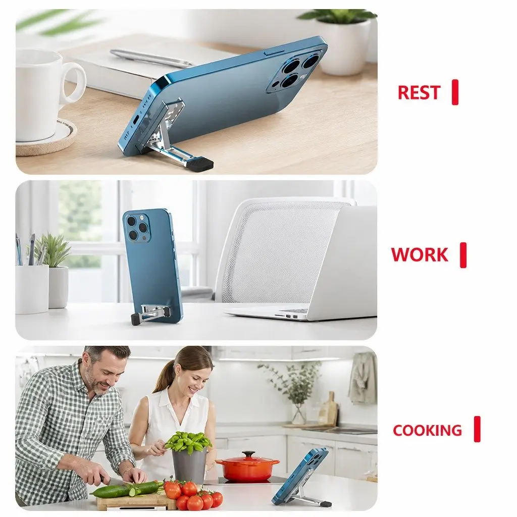 Portable Folding Metal Phone Holder Multi-Function Adjustable Mobile Stand