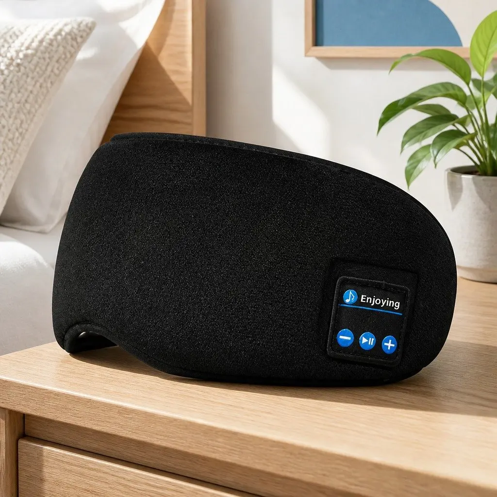 Bluetooth Stereo Sleep Eye Mask Headphones Water-Gold Velvet Composite Sponge 13x16.5x6cm Black