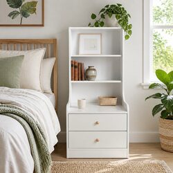 Warm White 3-Shelf Nightstand Cabinet with Drawers