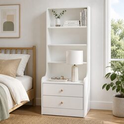 Tall Minimalist White Nightstand with Spacious Drawers