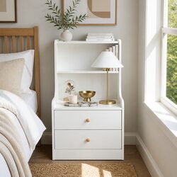 Stylish Minimalist Nightstand with Storage Drawers White