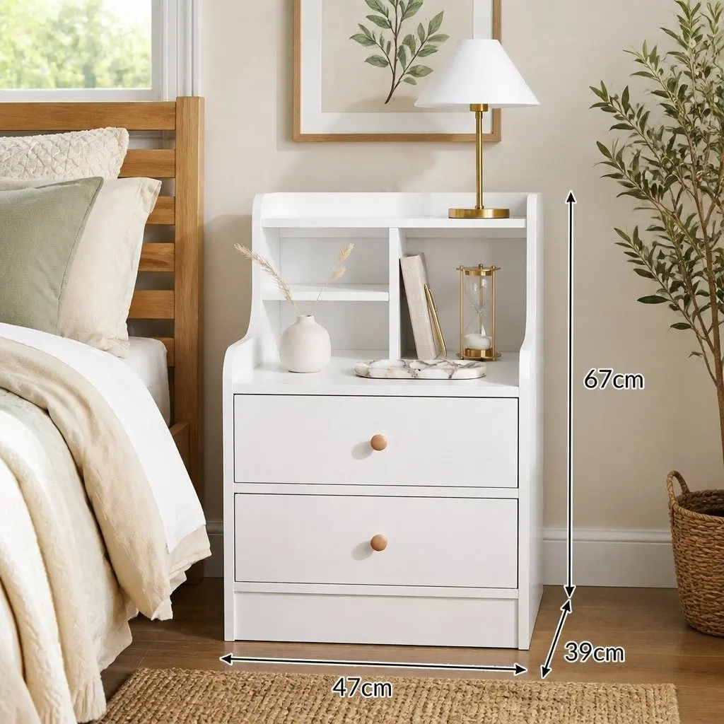 Bedside Table Wood 67cm White